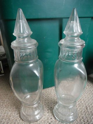 Vintage Pr.  Wheaton Glass Apothecary Jars Spire Lids,  Storage/display 12 ¾”h Exc