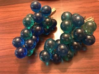 Vintage green and blue lucite grapes with driftwood stem,  mid - century 2