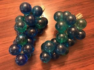 Vintage green and blue lucite grapes with driftwood stem,  mid - century 3