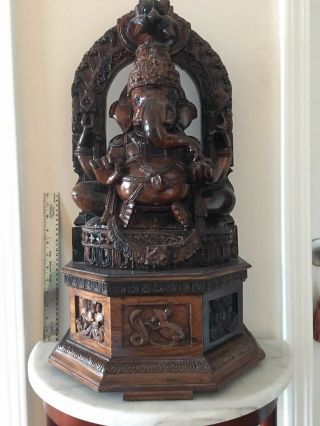 Hand Carved Wooden Buddha Ganesh Hindu Elephant God Statue