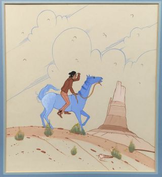 Johnny Secatero Navajo American Indian Painting Horse Listed Art 70 