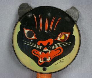 T Cohn 1920 ' s Halloween Tin Double Clanger Cat Face Noise Maker 2