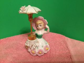 Vintage Porcelain Dev Perfume Bottle Girl W/ Parasol Umbrella Spray Atomizer 9