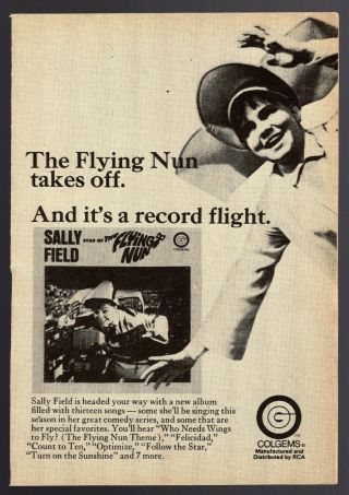 1967 Tv Show Ad Flying Nun Colgems Lp Record Album Sally Field