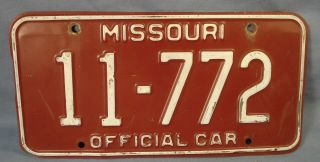Missouri Obsolete Official Car License Plate No.  11 - 772.  Steel.