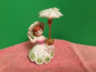 Vintage Porcelain Dev Perfume Bottle Girl W/ Parasol Umbrella Spray Atomizer 8