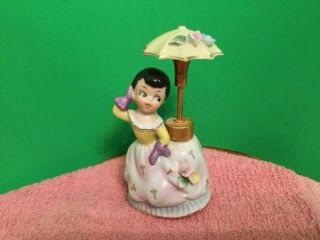 Vintage Porcelain Dev Perfume Bottle Girl W/ Parasol Umbrella Spray Atomizer 5