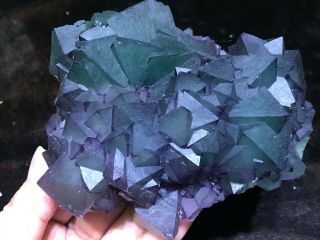 1.  6LB Purple and Green Octahedral Fluorite cluster on Quartz Matrix China 10