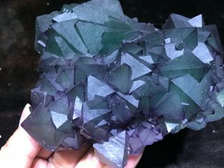 1.  6LB Purple and Green Octahedral Fluorite cluster on Quartz Matrix China 11