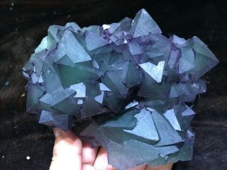 1.  6lb Purple And Green Octahedral Fluorite Cluster On Quartz Matrix China