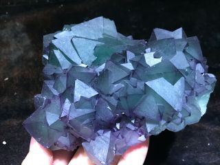 1.  6LB Purple and Green Octahedral Fluorite cluster on Quartz Matrix China 2