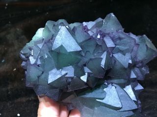 1.  6LB Purple and Green Octahedral Fluorite cluster on Quartz Matrix China 6