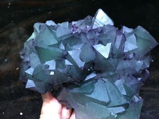 1.  6LB Purple and Green Octahedral Fluorite cluster on Quartz Matrix China 7