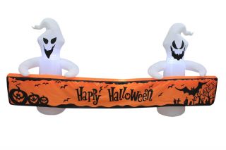 8 Foot Long Halloween Led Inflatable Ghosts And Banner Art Prop Decoration