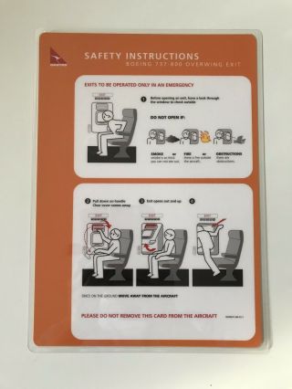 Qantas Boeing 737 800 Overwing Exit Airline Passenger Safety Card Instructions