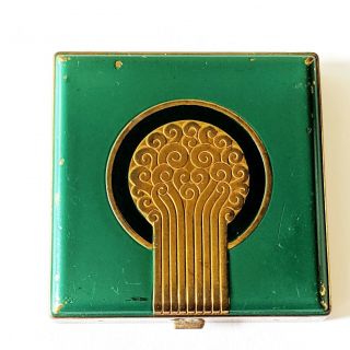 Vintage Art Deco Compact Coty Makeup Mirror Green Enamel Square