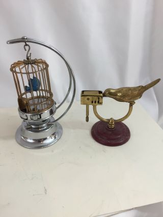 2 Figural Table Lighters - Mioj Bird Cage & Made In Japan Bird With Wick In Beak