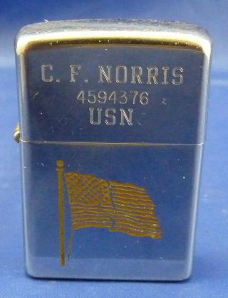 Vintage Zippo Lighter U.  S.  N.  American Flag/service Man Name 1212