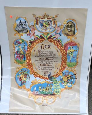 Rex 1998 Orleans Mardi Gras Krewe Favor Lithograph Poster Proclamation