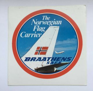Rare Vintage Norwegian Braathens Safe Airline Sticker