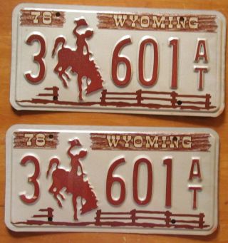 Wyoming 1978 Sheridan County License Plate Pair - 3 601at