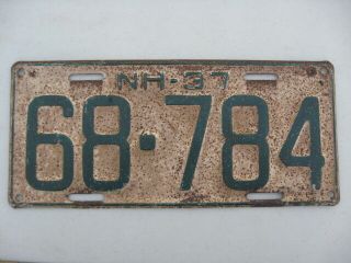 1937 Hampshire License Plate Number 68 - 784,  Green On White,  N.  H.  - 37