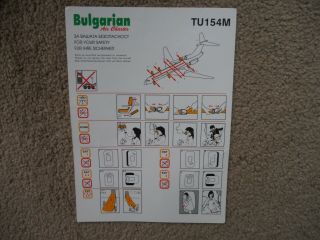 Bulgarian Air Charter Tupolev Tu - 154m Airline Safety Card