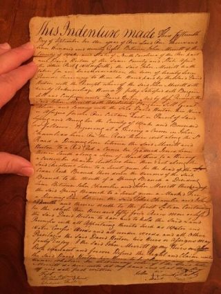 Rare 1798 Wake County North Carolina Land Deed,  John Merritt,  David Horton