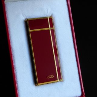 Must De Cartier Lighter - Bordeaux Lacquered 6cm Pentagon - Fully Boxed,  Papers
