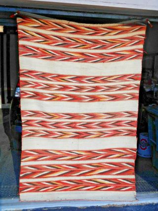 Old Navajo Navaho Indian Rug/blanket.  Zoned Design W/wedge Weave - Like Bands.  Nr
