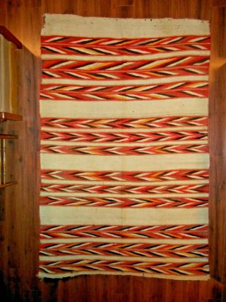 Old NAVAJO NAVAHO Indian Rug/Blanket.  Zoned Design w/Wedge Weave - Like Bands.  NR 7