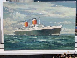 Ss United States Lines Derrick Smoothy (1923 - 2009) Oil Canvas Painting