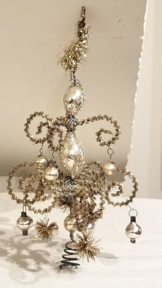 Early 1900s Wire - Wrapped Glass Bead,  Tinsel,  & Wire Tree Topper.  Gremany.  Great