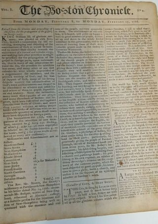 Single Issue Of The Boston Chronicle February 1768