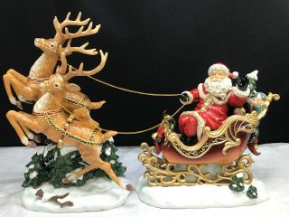 Grandeur Noel Porcelain Santa In Sleigh Reindeer Set 2003 Collector Edition Box