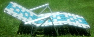 Vintage Sunbeam Aluminum Tube Chaise Lounge Lawn Chair,  Green - White Webbed