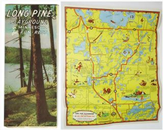 Long Pine Minnesota,  Vintage Brochure With Huge Color Map,  1948