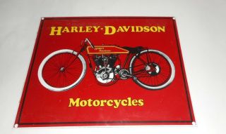Vtg Harley Davidson Motorcycles Porcelain On Metal Sign Boardtrack Racer