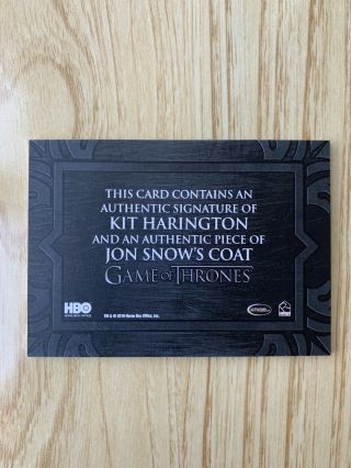 Game of Thrones Jon Snow Costume Relic Autograph Card Kit Harington 2