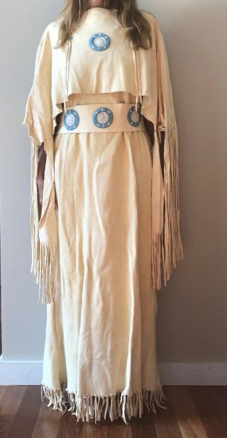 Buckskin Dress,  Handmade With Fringe,  Beadwork & Shawl,  Powwow Regalia