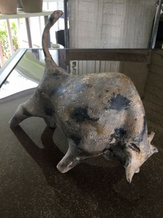 Rare Vintage Mid Century Cast Iron Charging Bull