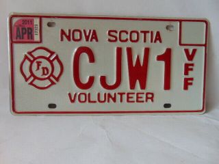 2011 Nova Scotia License Volunteer Fire Fighter Plate CJW1 2