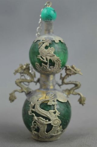 Collectible Old Miao Silver & Agate Carve Dragon & Phoenix Exorcism Snuff Bottle