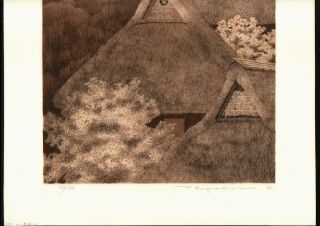 RYOHEI TANAKA Japanese Etching And Aquatint Print VILLAGE IN MOUNTAIN NO.  4 3