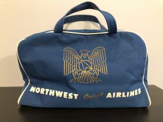 Old Vtg Northwest Orient Airlines Blue Plane Carry On Travel Tote Bag Canvas?
