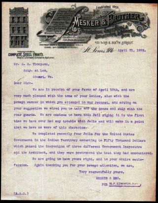 1905 St Louis Mo - Mesker & Brother - Iron - Letter Head History Rare