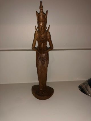 Vintage Wood Carved Art Figurine Thai Indonesian Woman Praying Statue 7.  5 " Tall