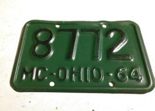 Vintage 1964 Ohio Motorcycle License Plate - Tag 8772