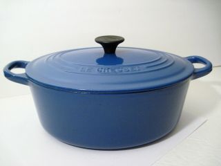 Le Creuset 25 3.  5 Qt Oval Dutch Oven Blue Enamel Cast Iron Pot