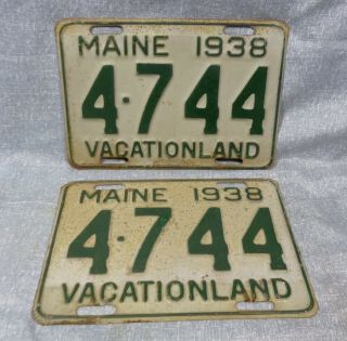 1938 Me Maine 4 Digit License Plate Pair